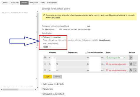 Click Apply when you have selected your group. . Scheduled refresh has been disabled power bi